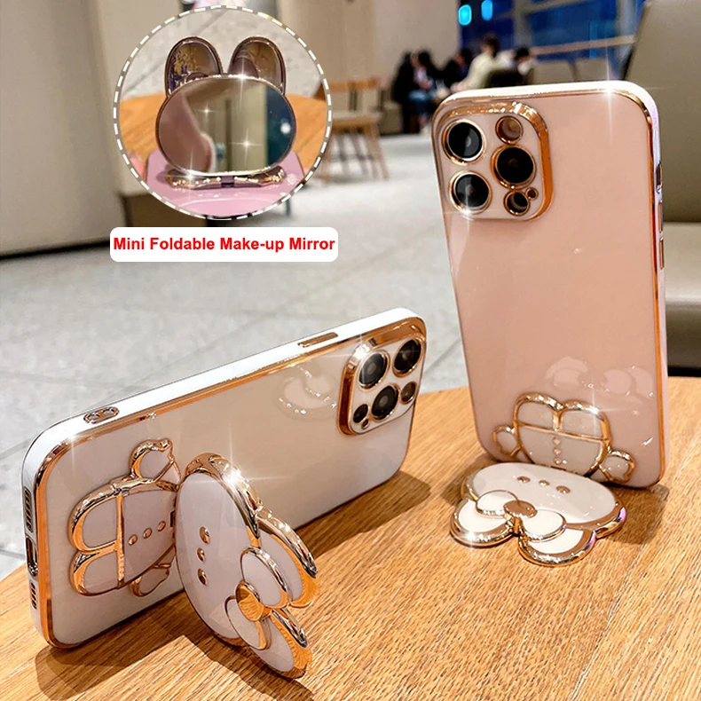 Lustro królik etui na telefon do Xiaomi Mi Poco X3 Nfc Pro X4 X5 M3 M5 M4 Pro 4G 5G M3 F3 F4 GT C40 X2 pokrowiec na stojak