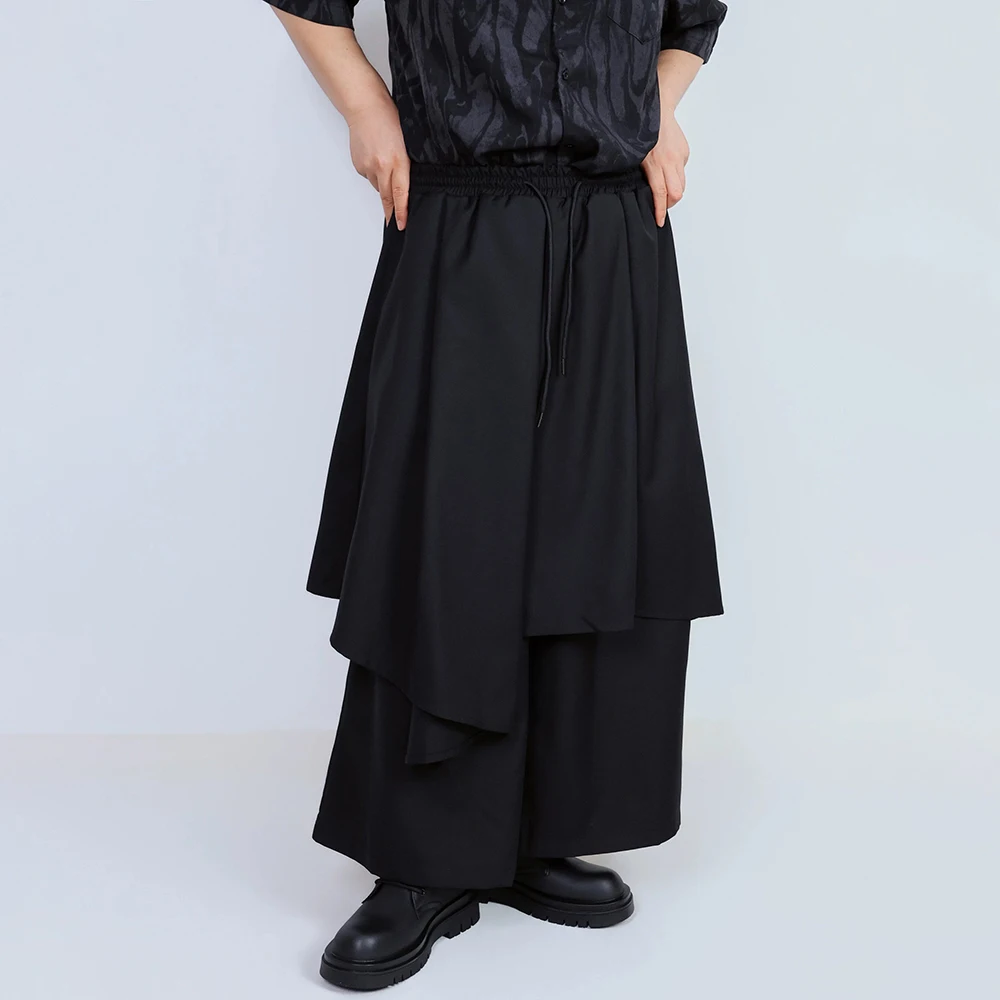Mens Deconstructed Asymmetrical Faux Two Piece Skirt Pants Streetwear Fashion Youth Stage Japanese City Boy Wide Leg Hakama 2026