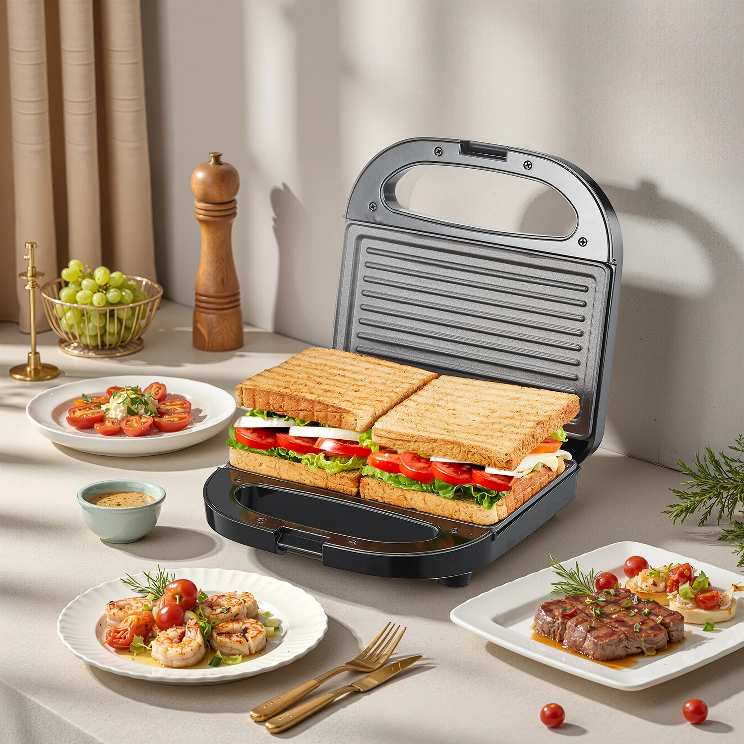Electric Grill Pan, Nonstick Indoor Grill with Indicator Light, Easy to Clean & Store, Ideal for Steak, Bacon, Cheese, Veggies and Various Barbecue Foods