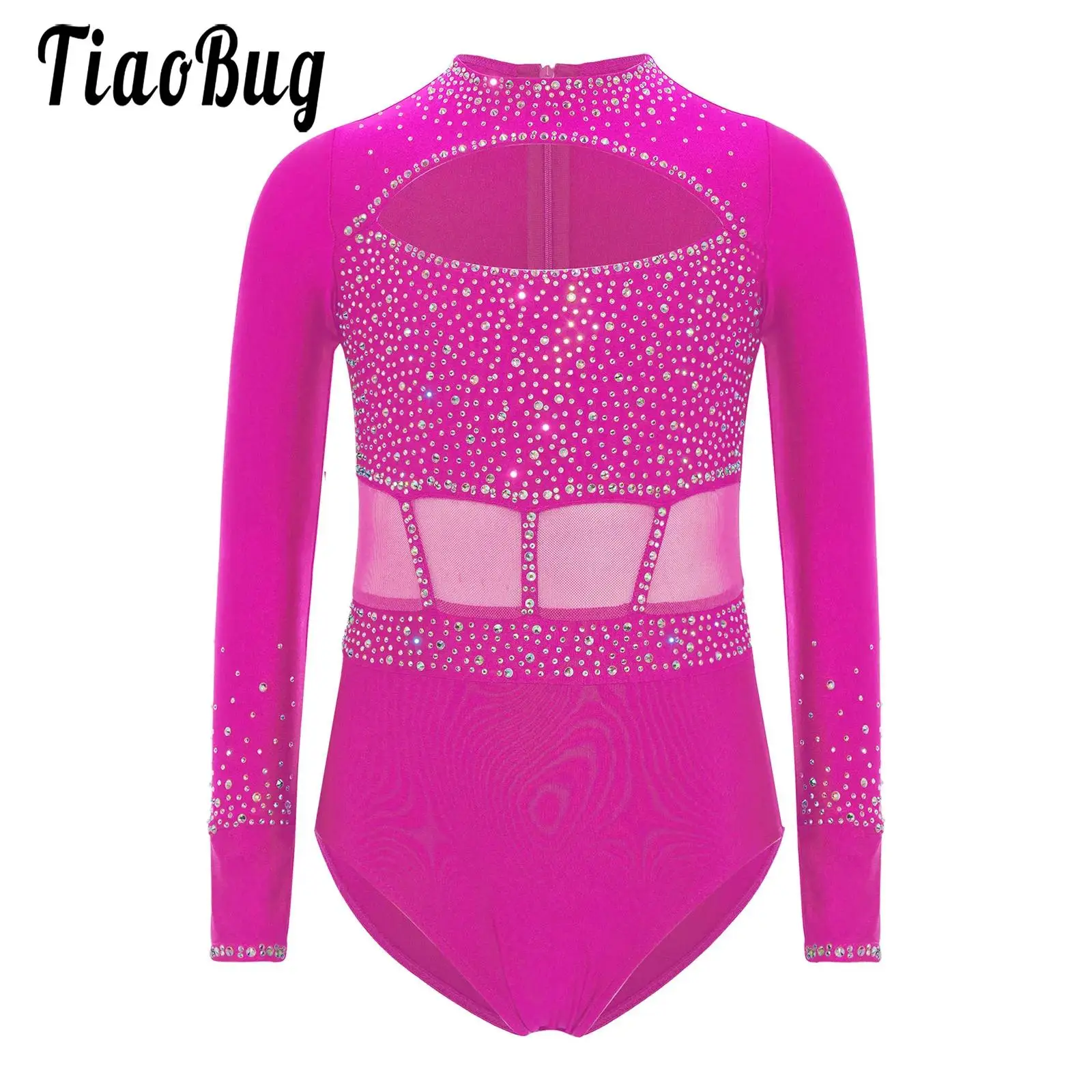 Kids Girls Figure Skating Acrobatics Leotard Costume Dance Rhythmic Gymnastics Jumpsuit Long Sleeve Cutout Front Ballet Bodysuit