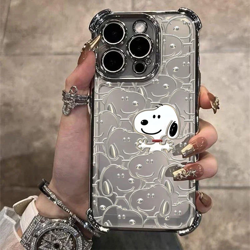 Cute Snoopy Luxury Plating Armor Case for Honor 400 Pro Magic 7 Lite X8C X8B X8 X8A X7A X6C X9B X6A X9A Lovely Y2K Phone Cover