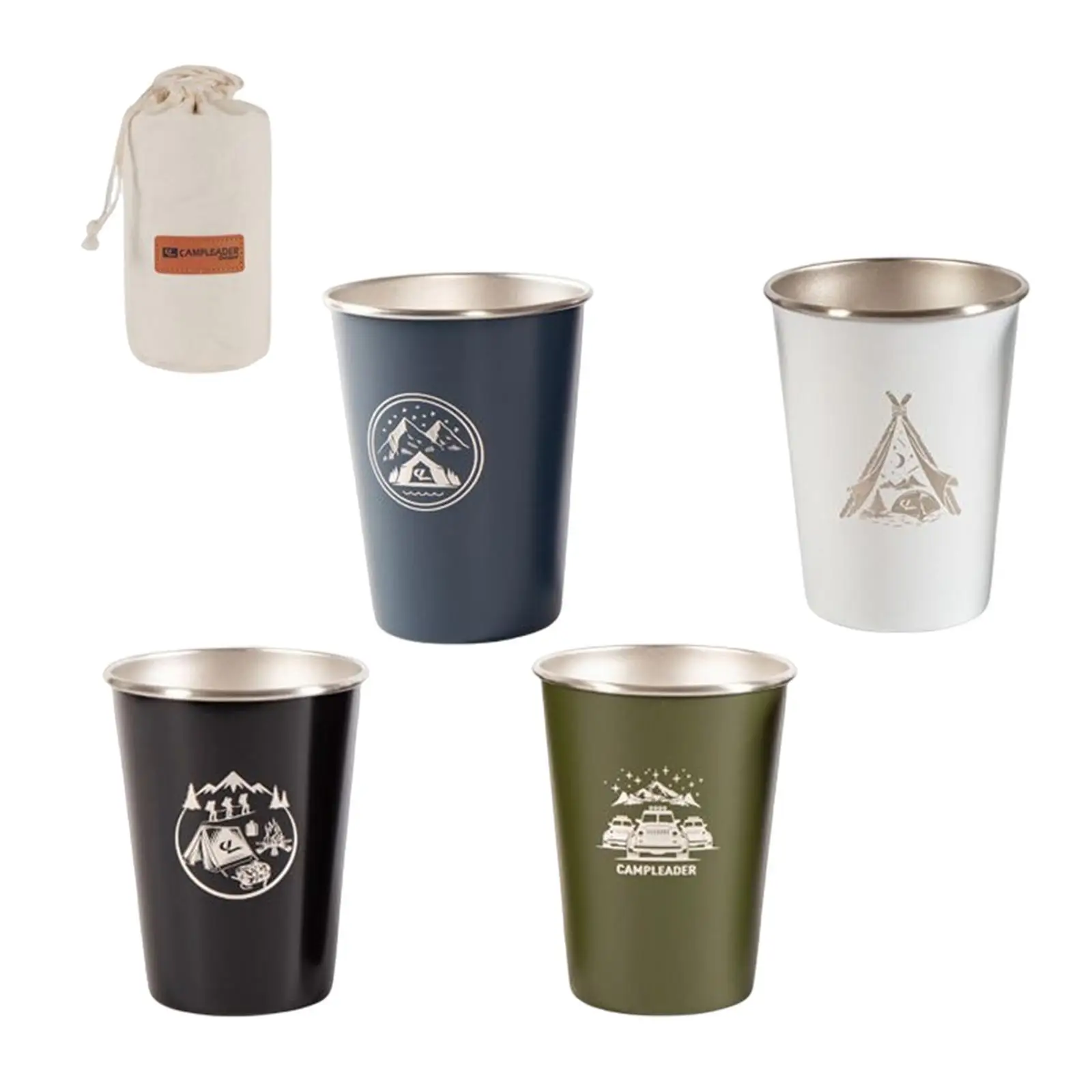4x Stainless Steel Cups Stackable Tea Cup Pint Tumbler for Picnic Camping 