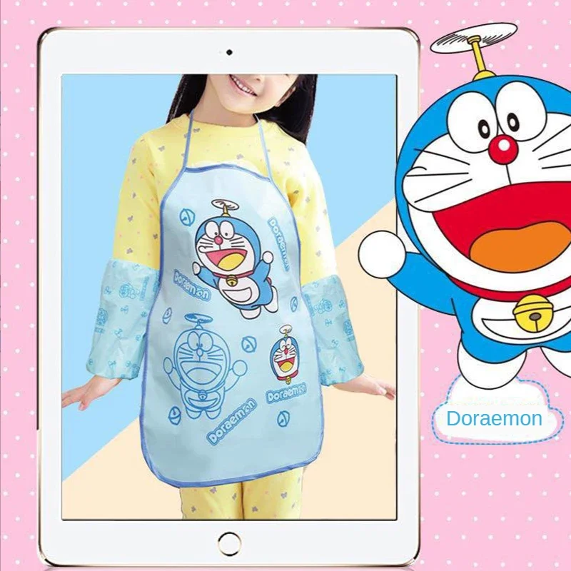 Hello Kitty Apron Set Kids Sleeveless Apron with Anti-dirty Sleeves Cartoon Children Water Proof Antifouling Housework Skirt