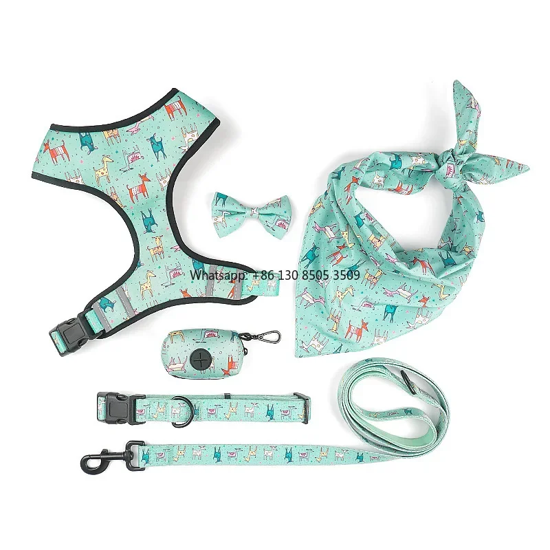 10pcs   Manufacturer Wholesale Custom logo Collar Leash Poop Bag Bandana Dog Harness Set