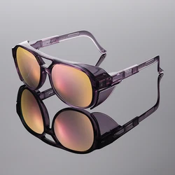 KAMMPT Round Punk Style Goggle 2024 New Multi-color Mirror Outdoor Sunglasses Women Trendy Stylish Brand Design Anti-UV Shades