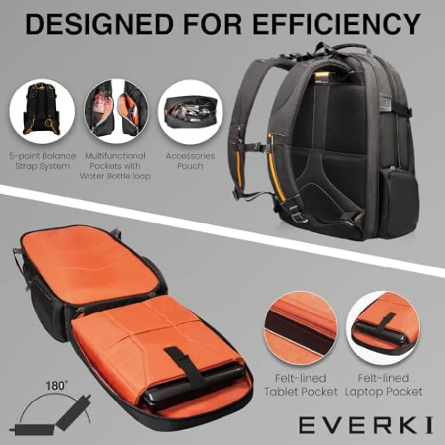 حقيبة ظهر للكمبيوتر المحمول Business 120 مع غطاء للمطر بسعة 40 لتر، حجرة كبيرة لأجهزة الكمبيوتر المحمولة حتى 18.4 بوصة 180 ° تصميم مبطن قابل للطي #5