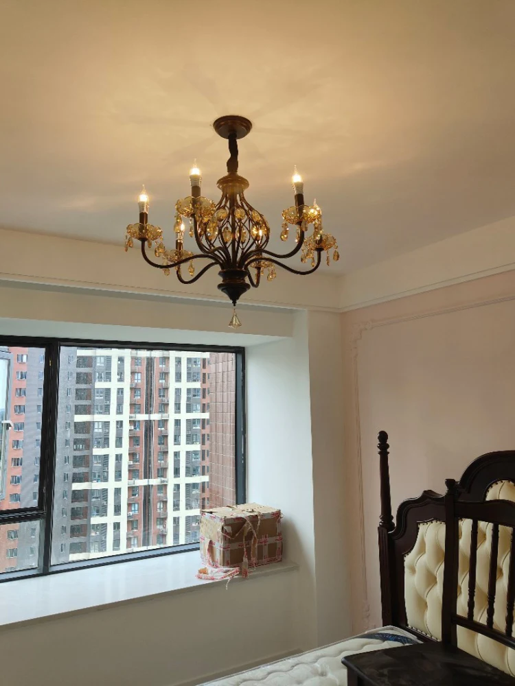 

American Retro Chandelier Crystal French Living Room Light Vintage Restaurant Light Walnut Color Bedroom Lighting
