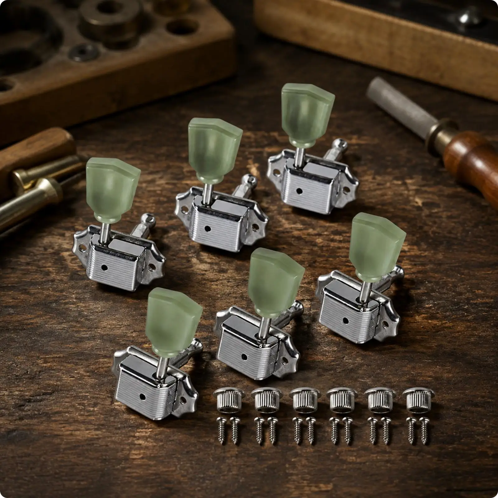 String Tuning Peg Set 6pcs Zinc Alloy Semi Enclosed Guitar Tuners Olive Green Buttons for Custom Builds and Routine Maintenance