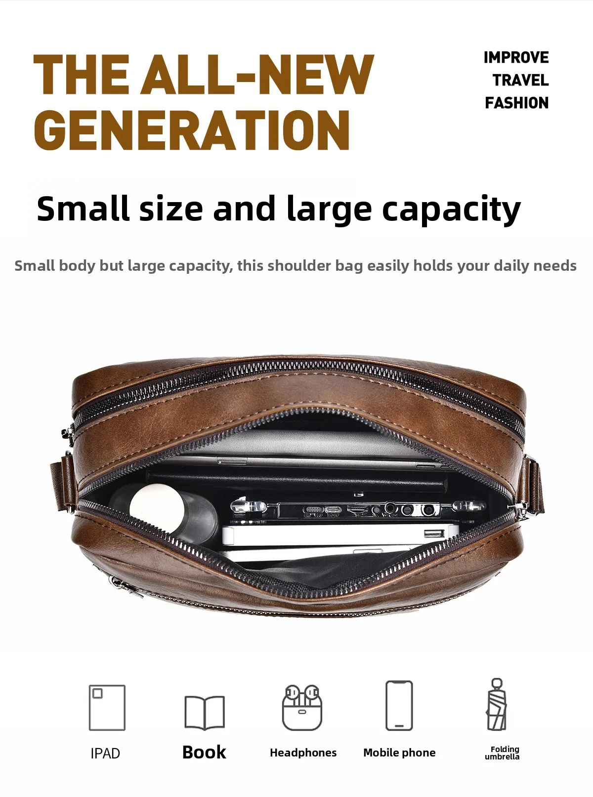 New Men's Diagonal Cross Bag, Large Capacity Casual Shoulder Bag, High-end Casual Small Shoulder Bag, PU Mailman Bag for Men