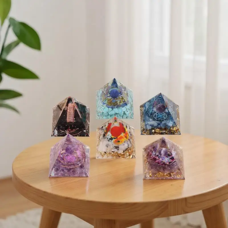 Energy Pyramid Orgonite Reiki Natural Amethyst Peridot Reiki Chakra Meditation Tool Room Decor Crystal Gifts