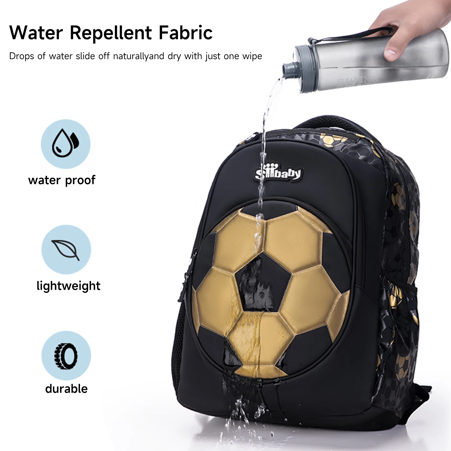 EZONE-mochila escolar de fútbol para niño y adolescente, morral de viaje informal, ligero, color negro y dorado