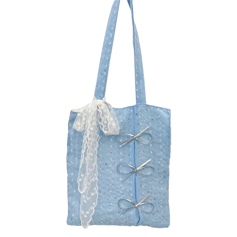 

Spacious Women's Handbag Sparkling Bows Decors Practical Polyester Gym Bag