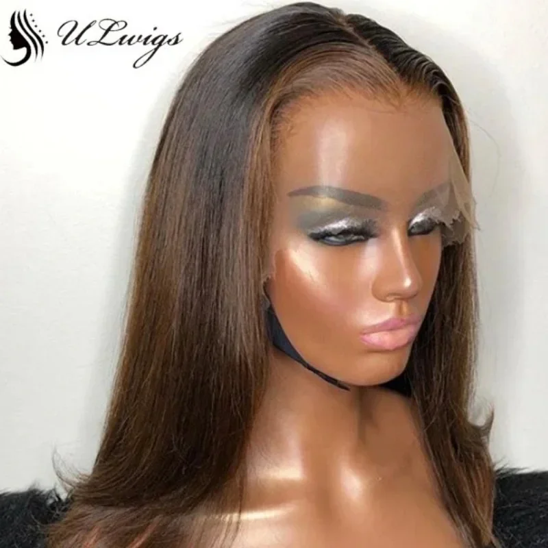 

Human Hair Wig Pixie Cut Bob Short Hair Ombre Brown Colored 13x6 HD Lace Frontal Glueless Pre Plucked Natural Hairline Ready To