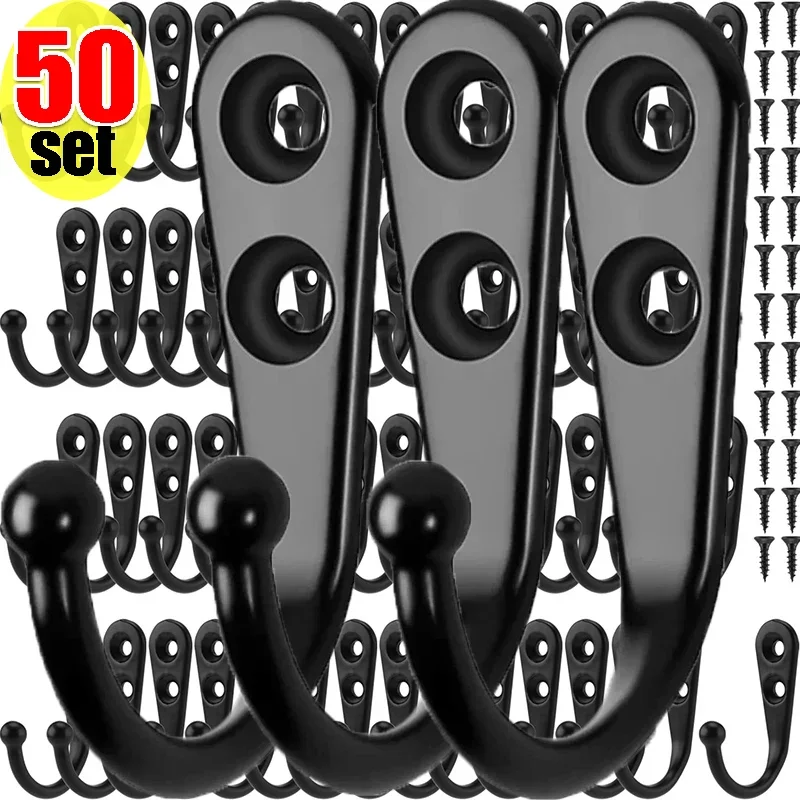 50/1set Small Hook Door Wall Mounted Mini Hooks with Screws for Hanging Coat Robe Towels Keys Kitchen Bathroom Rack Accessories