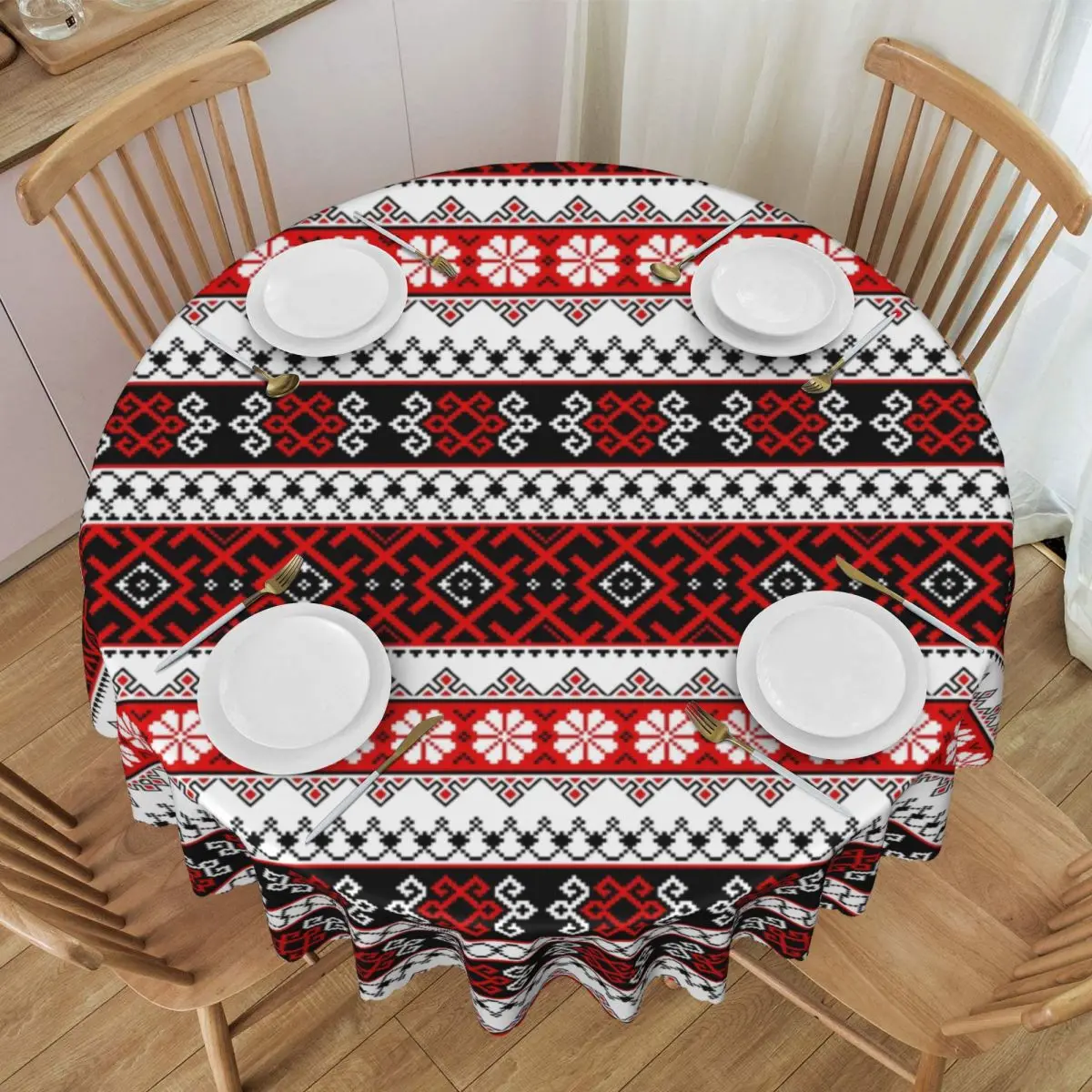 Custom Round Oilproof Ukrainian Embroidery Bright Color Vyshyvanka Leggings And Designs Table Cover Ukraine Ethnic Tablecloth