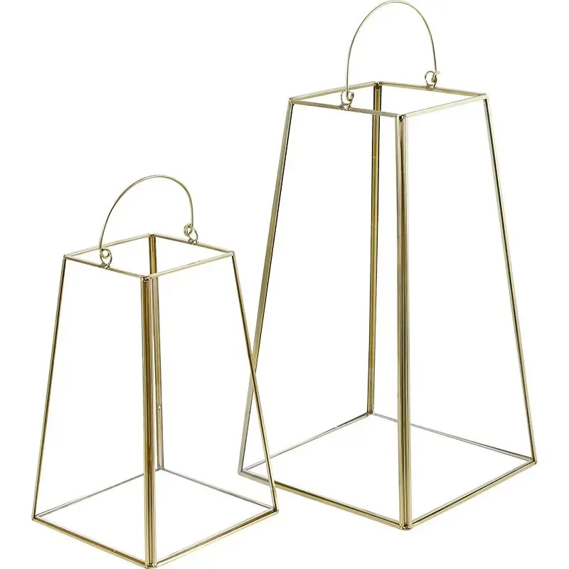 Trapezoidal Glass Metal Candle Lantern Geometric Hanging Container Indoor Outdoor Drying Flower Pot Home Decoration Dining
