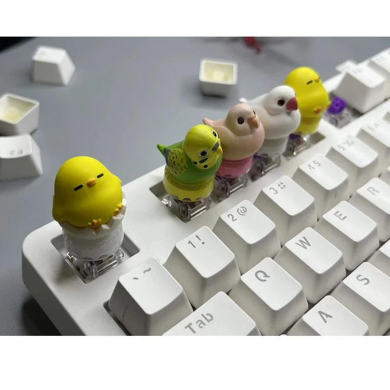 Desenhos animados Handmade Cute Parrot Keycaps, Eixo transversal, personalizado, frango criativo, teclado mecânico, novo