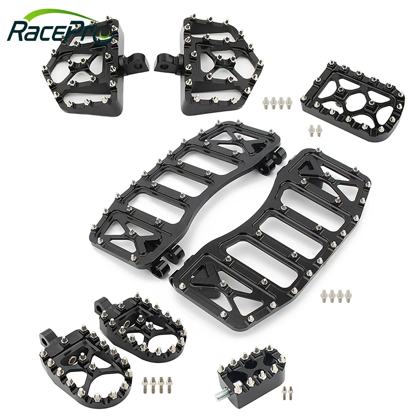 RACEPRO Motorcycle MX Wide Foot Pegs Chopper Style Floorboard Footrests Brake Pedal for Touring Road Glide Softail FLST Dyna FLD