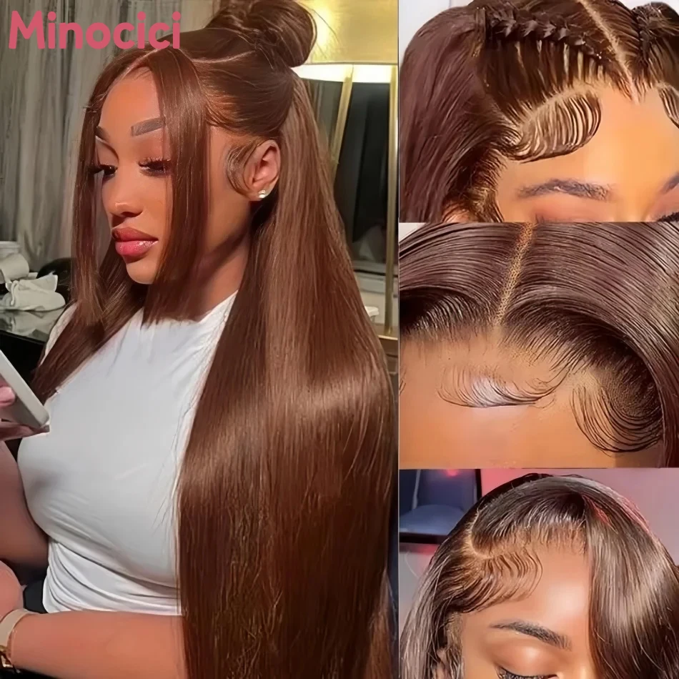 

Шоколадно-коричневый парик из натуральных прямых волос 13X6, парик с HD-кружевной передней частью 13X4, плотность 250, окрашенный, предварительно прорезанный, бразильский парик с кружевной передней частью