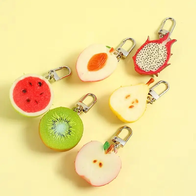 Creative Simulation Pear Peach Watermelon Pitaya Kiwifruit Keychain Cute Fruit Keychain Pendant Backpack Decoration Gifts