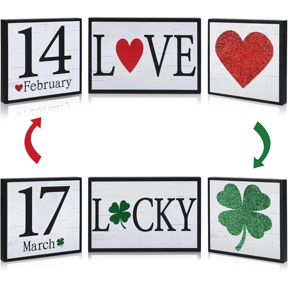 

New Wooden Valentines Day Decor Double-Sided Reversible Holiday Decoration Sign Ornaments St. Patrick’s Day