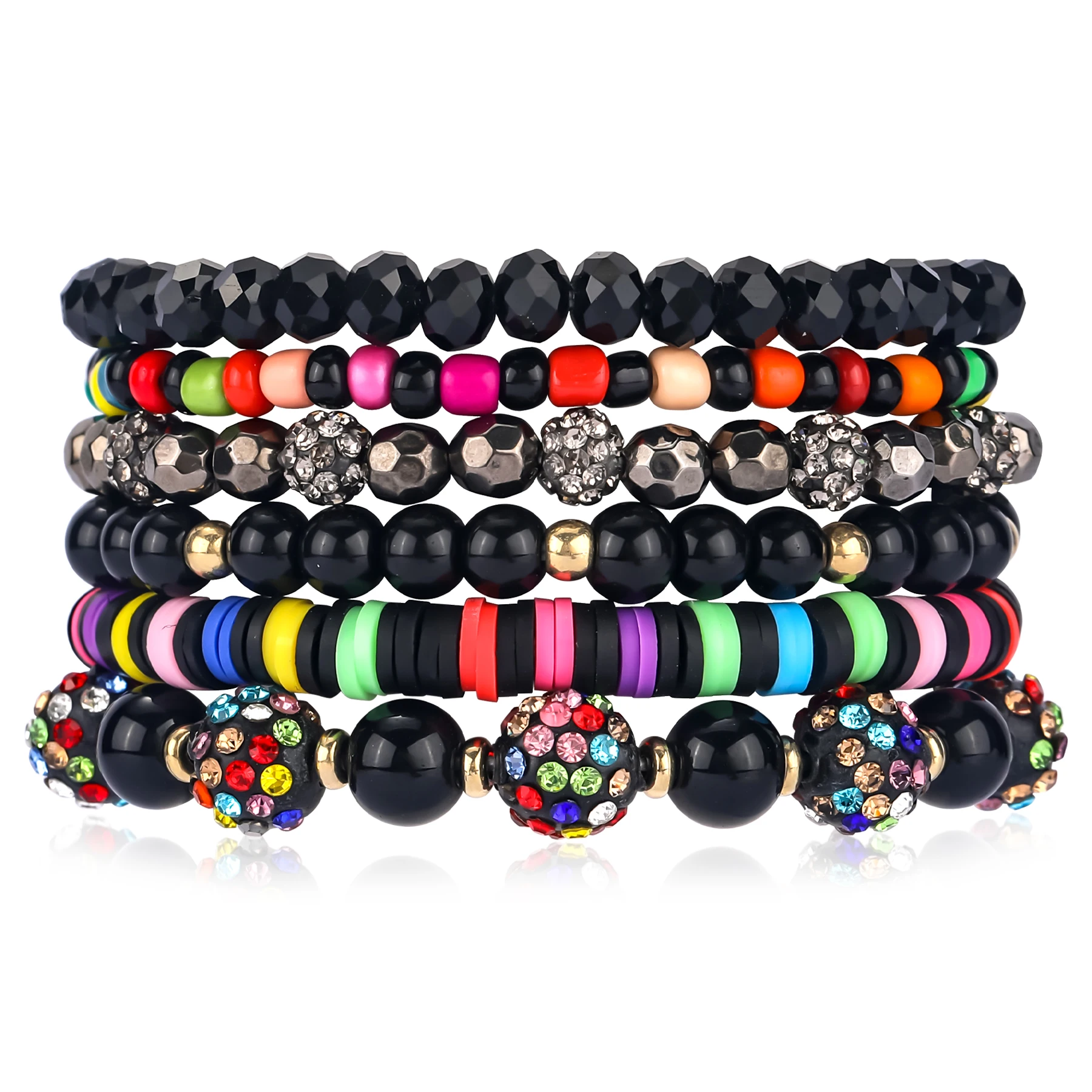 IDEAJOY 6Pcs/Set Black Beads Bracelets For Men Women Fashion Jewelry for Ladies Girls Gifts Trendy Beaded Bracelet Women Men