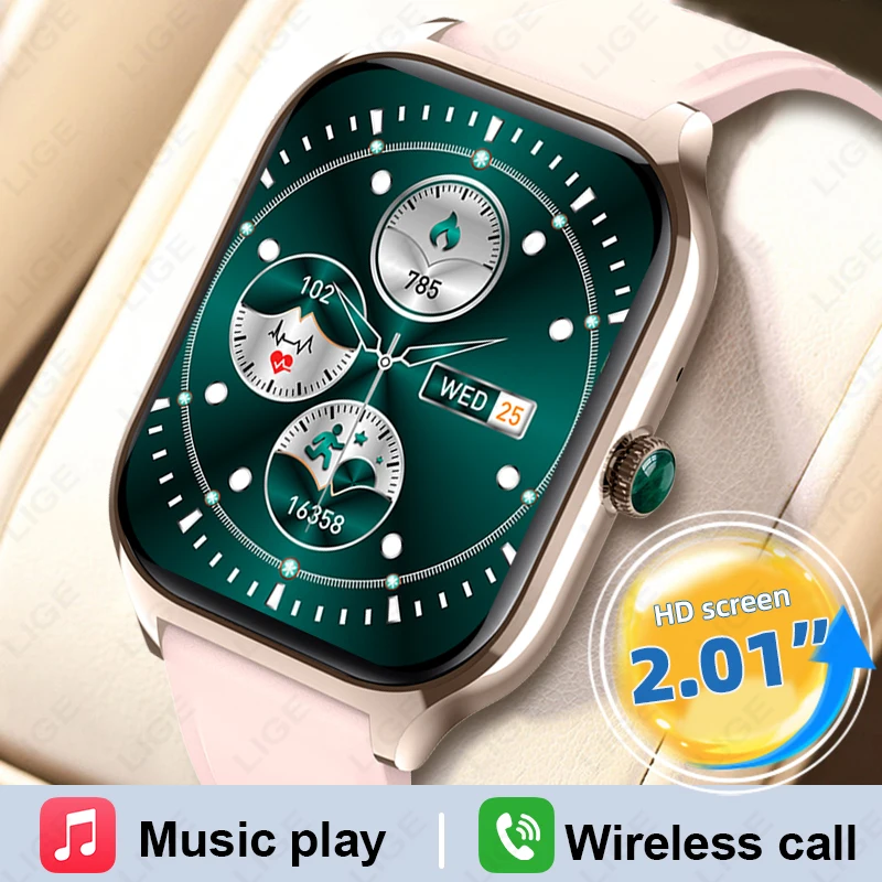 

LIGE Fashion 2.01” HD Smart Watch Women Sports Fitness Heart Rate Monitor Women's Bracelet Bluetooth Call Ladies Smartwatch Men