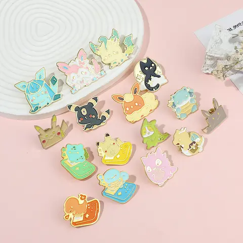 4/5 pcs Cartoon Animal Brooch Set Cute Pikachu Bulbasaur Squirtle Enamel Pin Wallet Backpack Clothing Jewelry