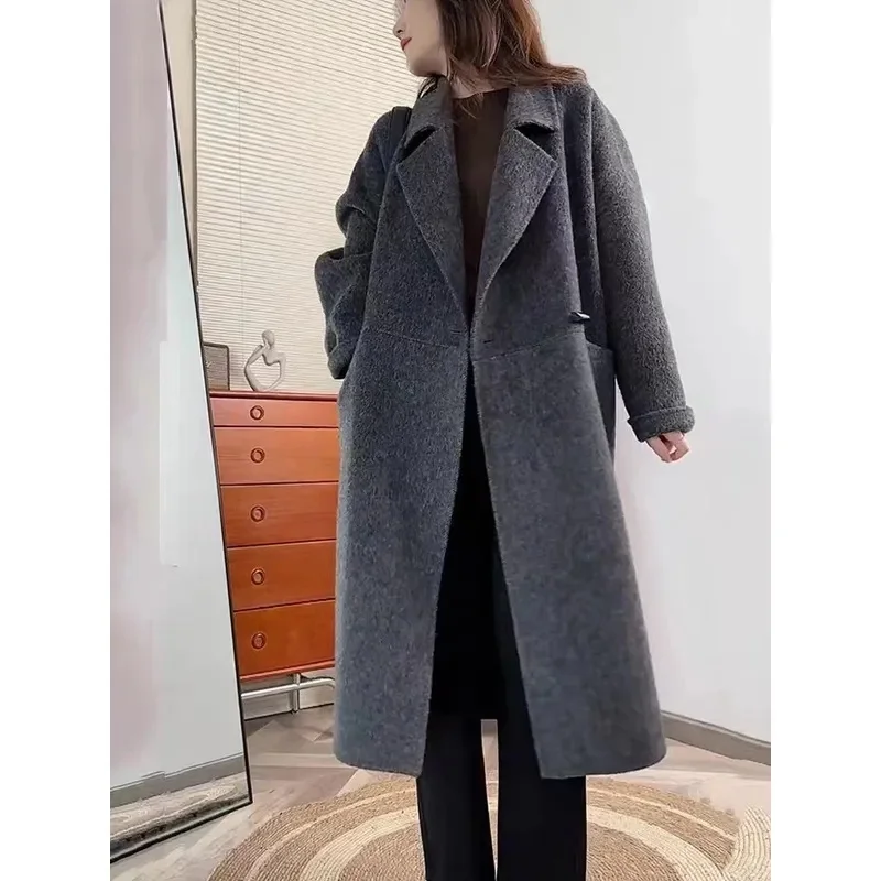 Cappotto da donna in lana 100% double face Giacca da donna lunga bella lana inverno autunno caldo moda mantello ondulato acqua