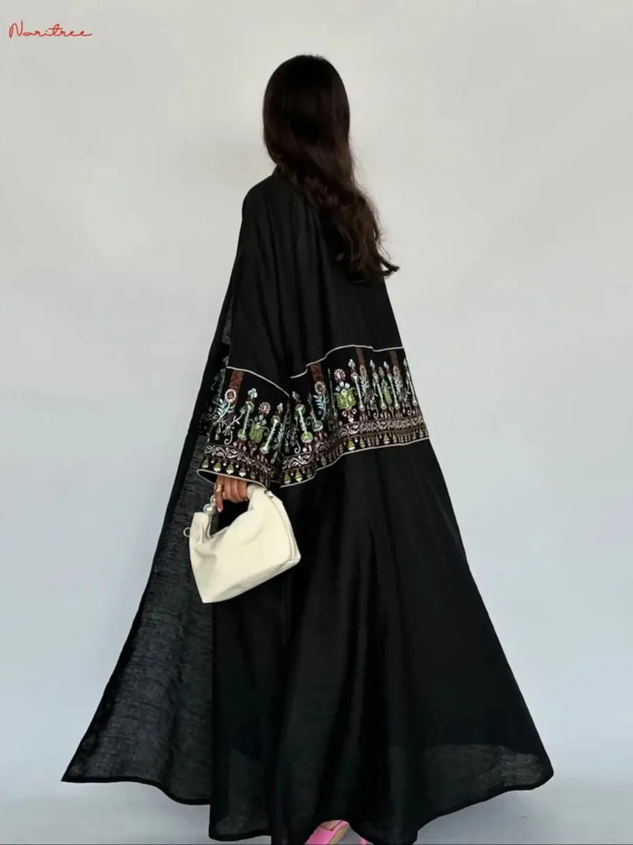 Fashion Embroidery Muslim Dress Robe Female Full Length Opened Abaya Muslim Dress Worship Service Abaya wy2084