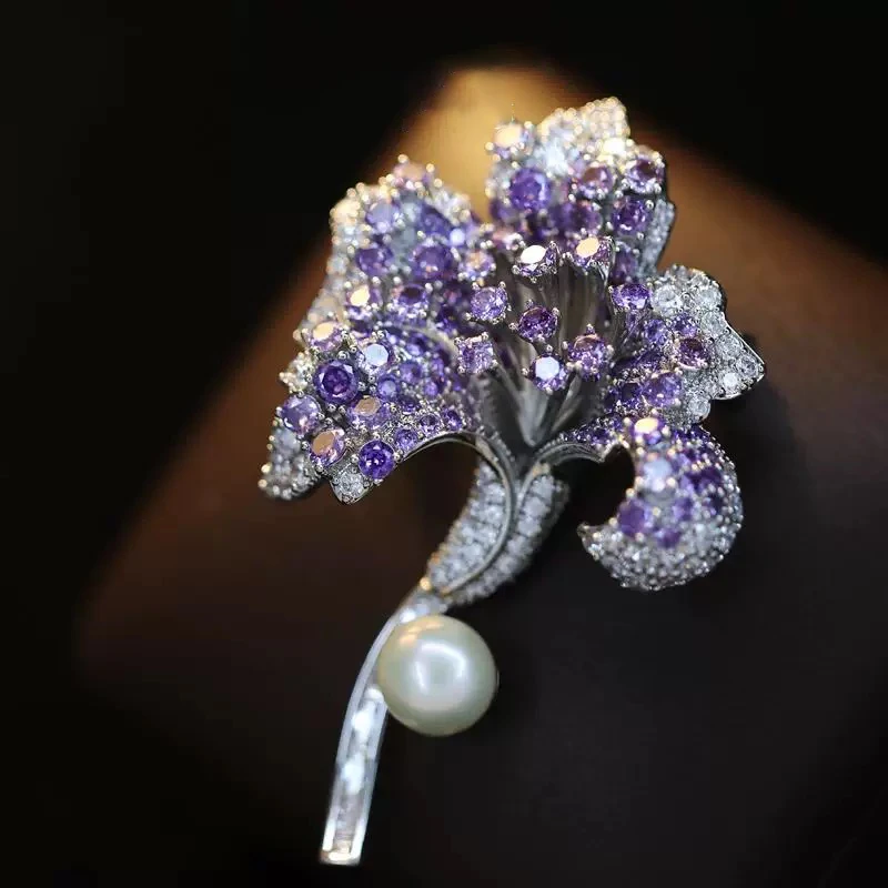 High-end Natural Pearl Carnation Zircon Brooch Women's Luxury and High-end Sense Exquisite and Elegant Suit Coat Accessories
