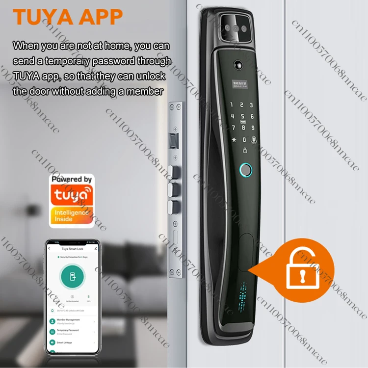 قفل باب ذكي للتعرف على الوجه ثلاثي الأبعاد عالي الأمان، قفل باب ذكي ببصمة الإصبع الرقمية وكلمة المرور مع كاميرا مدمجة #4