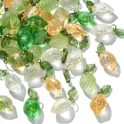 Pandahall 50Pcs 5 Colors Lampwork Fruit Charms Glass Crystal Lemon Charms Imitation Food Dangle Pendant for Jewelry Making