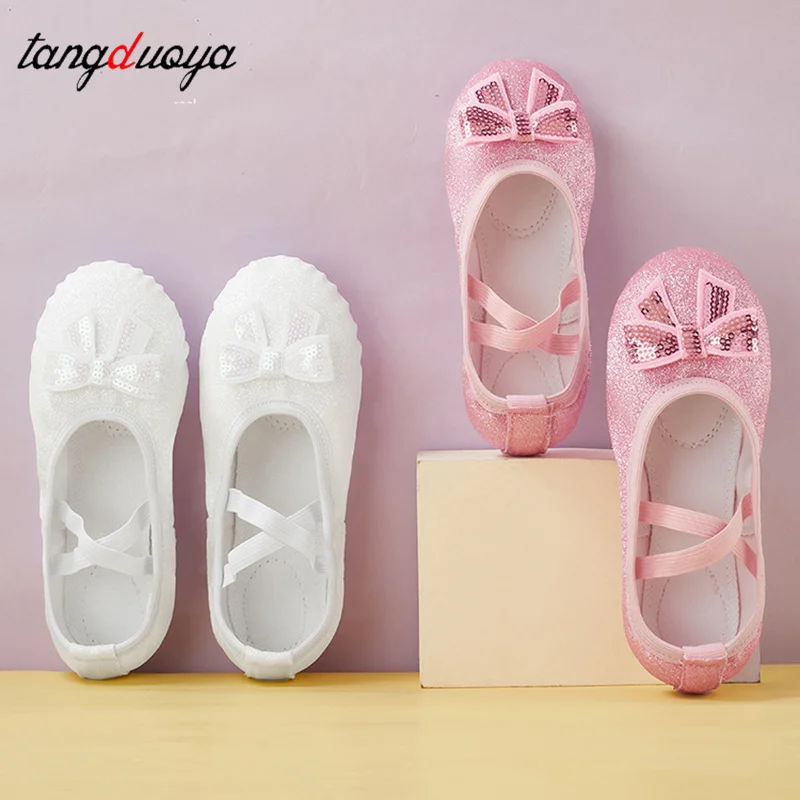 Girls Ballet Shoes Kids Bow Ballet Slippers Soft Soled Dance Shoes Iridescent Sequins Ballet Shoes Toddler Ballet Flats Shoes