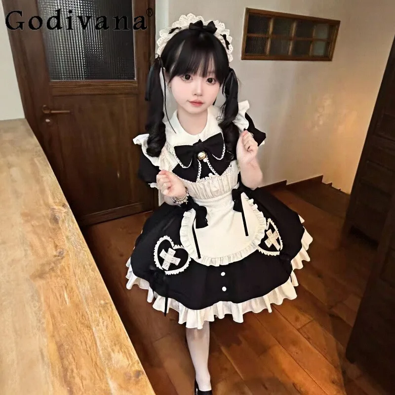 Cameriera Cosplay Abito dolce e carino Lolita Girl Vita Anime Performance Dress Abito da costume uniforme grembiule estivo da donna