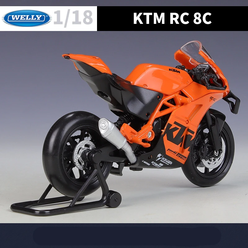 Welly 1:18 KTM RC 8C Alloy Street Sports Motorcycle Model Diecasts Metal Road Racing Motorcycle Model High Simulation Kids Gifts