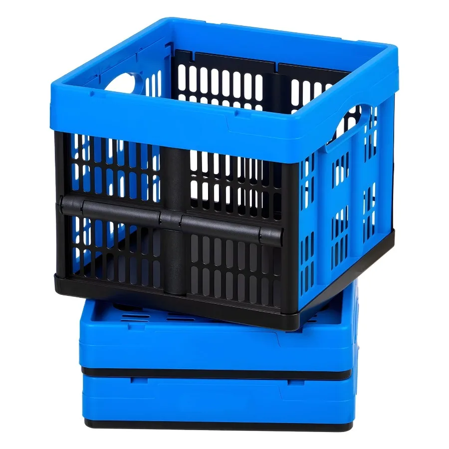 

Plastic Collapsible Storage Bins, 25L Set of 3, Stackable Folding Crates with Handles, Supports 22 lbs Each, Durable Foldable C