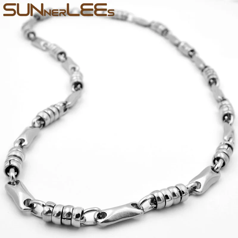 SUNNERLEES Jewelry Stainless Steel Necklace Bracelet Set 7mm Geometric Link Chain Silver Color Gold Plated Men Women SC113 S