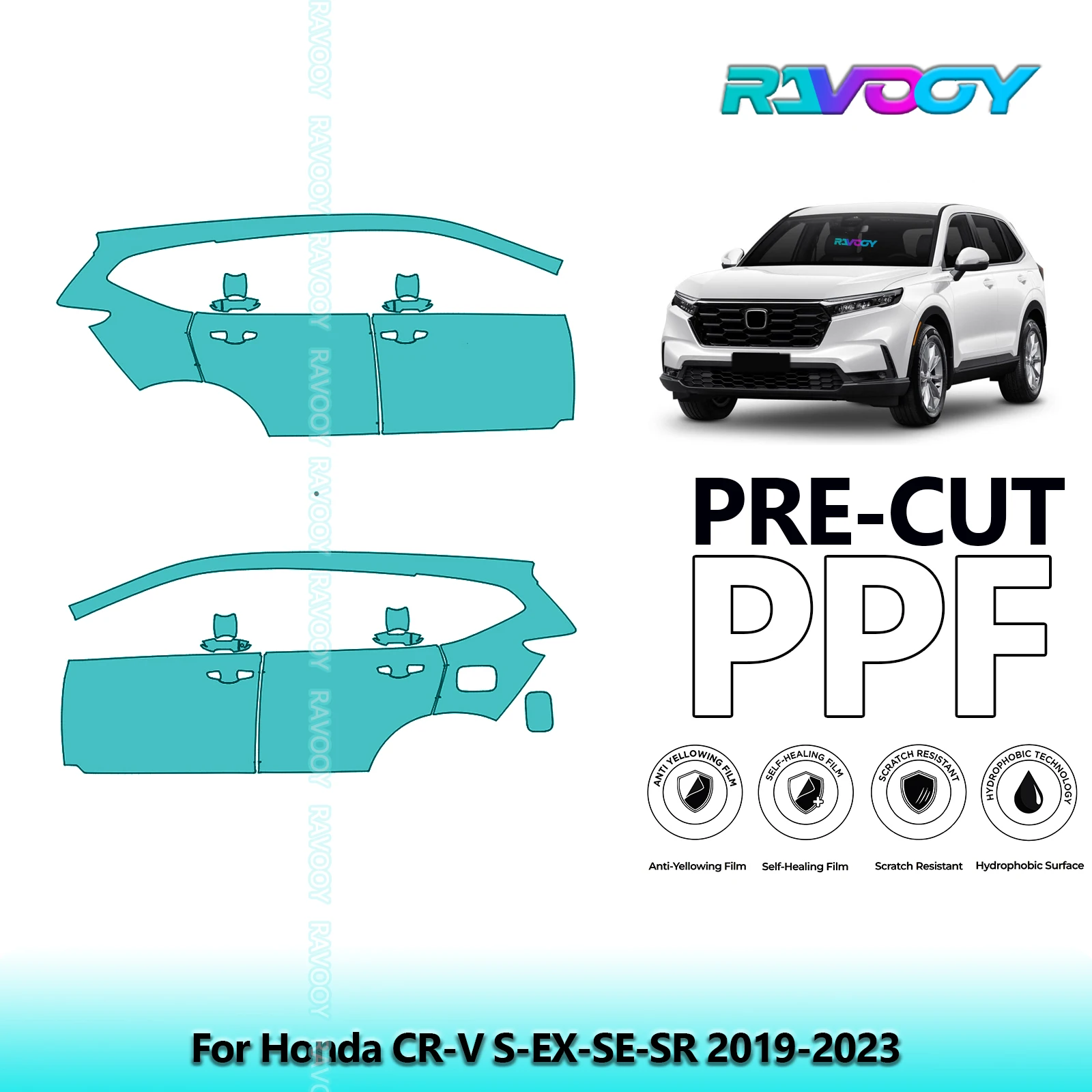 

For Honda CR-V S-EX-SE-SR 2019-2023 8.5mil Clear Matte Pre-Cut PPF Door & A/B Pillar Kit TPU Paint Protection Film Set