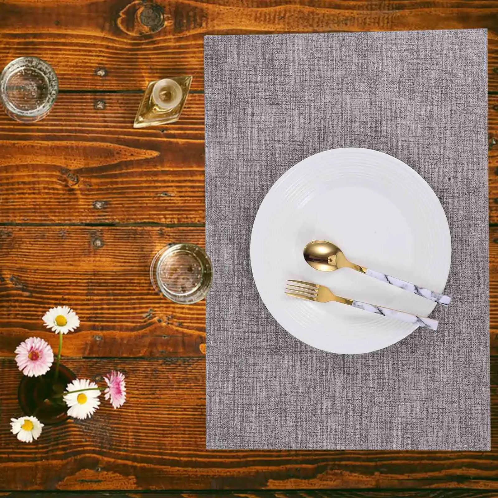 

6pcs Placemats Faux Waterproof Table Mats For Dining Table Heat Resistant Non Slip Washable Kitchen Mat Indoor Outdoor