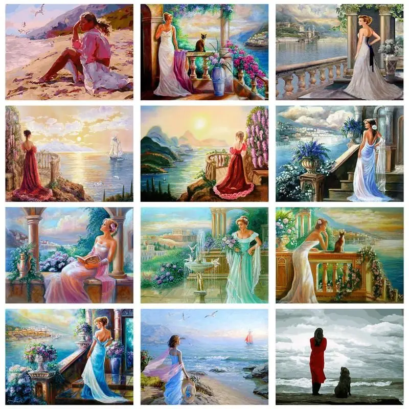 

CHENISTORY Painting By Numbers Women looking at the sea Drawing On Canvas HandPainted Wall Art Pictures By Number Home Decor