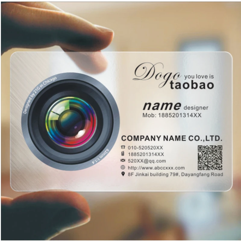 100Pcs Customizable PVC Transparent Business Card DIY Free Design Print Visit Cards Waterproof for Company Enterprise Invitation