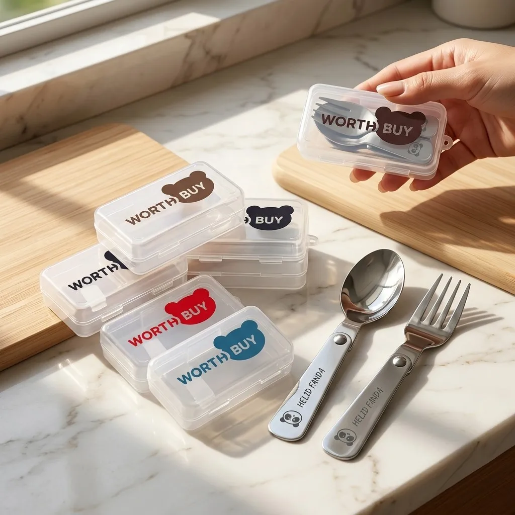 3Pcs/Set Portable Folding Fork Spoon With Box 304 Stainless Steel Cutlery Set Mini Cute Tableware Set Suitable for Kids Students