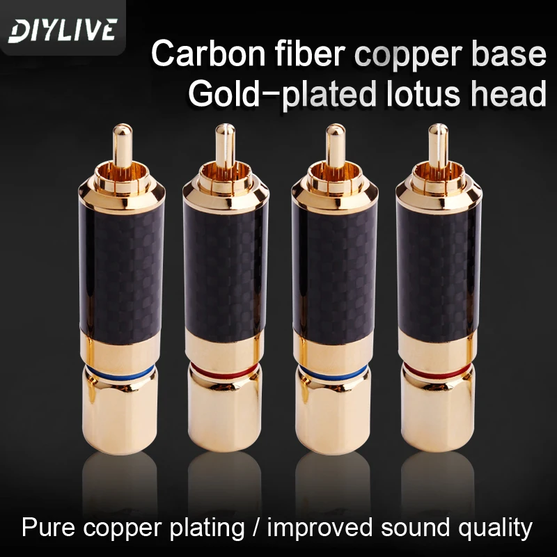 DIYLIVE 4PCS Carbon fiber Lotus head HiFi Gold plated RCA self-locking Lotus head fever welding DIY signal cable insert AV