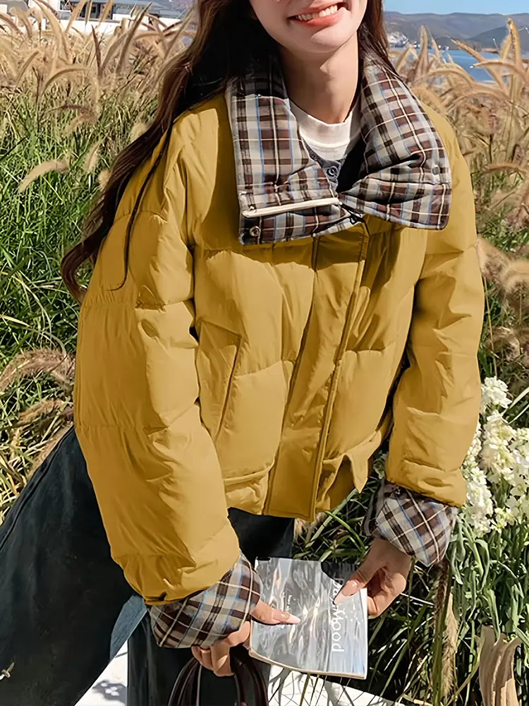 

Sli Small Cotton Jaet Women's Winter Warm Faionable Korean Version Loose Fit Long Sve Stand Collar Non-Hooded