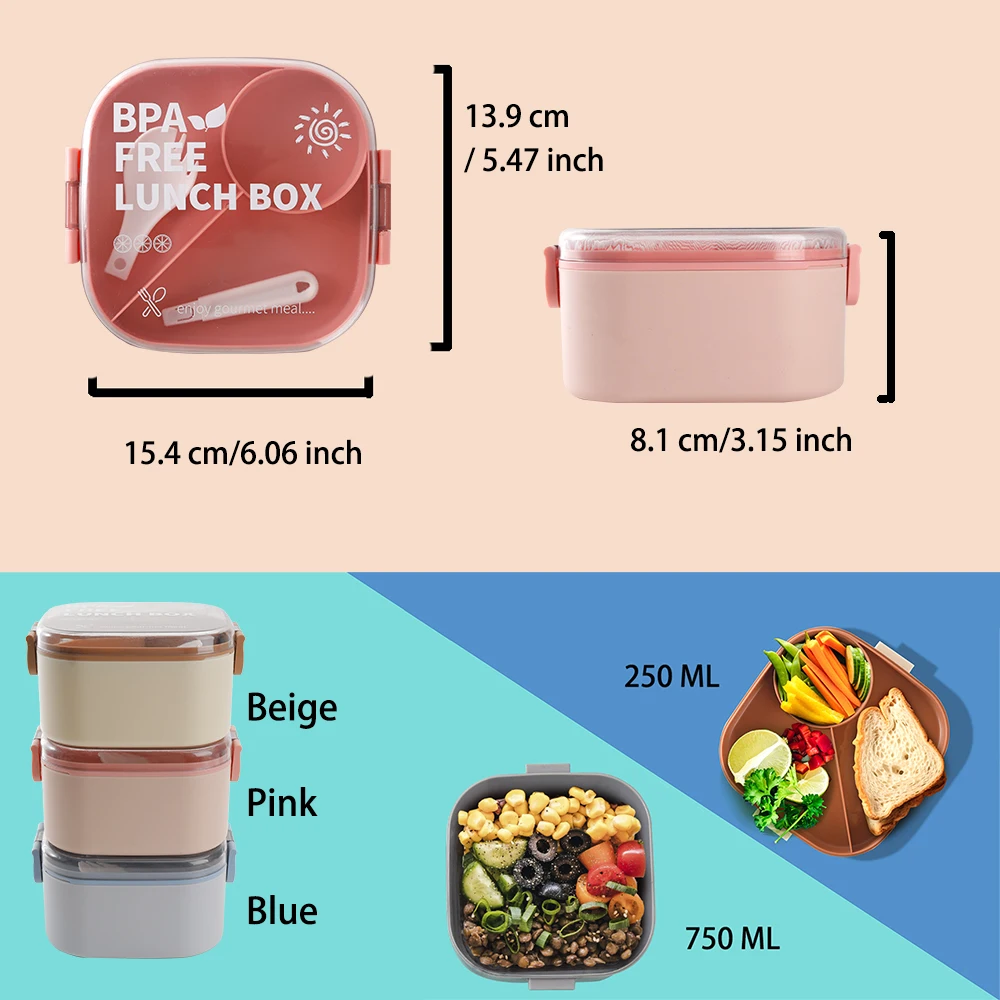 1 szt. pudełko na lunch Bento dla dorosłych, 1000 ML - 4-komorowy pojemnik na lunch, biurowe pudełko na lunch na piknik z przenośnymi sztułami, bez