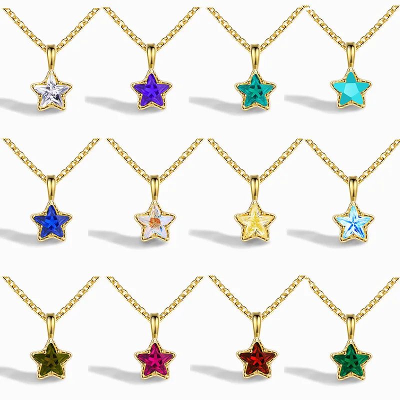 Colgante de Estrella de Plata de Ley S925, collar francés Regular, circonita Multicolor, 2023