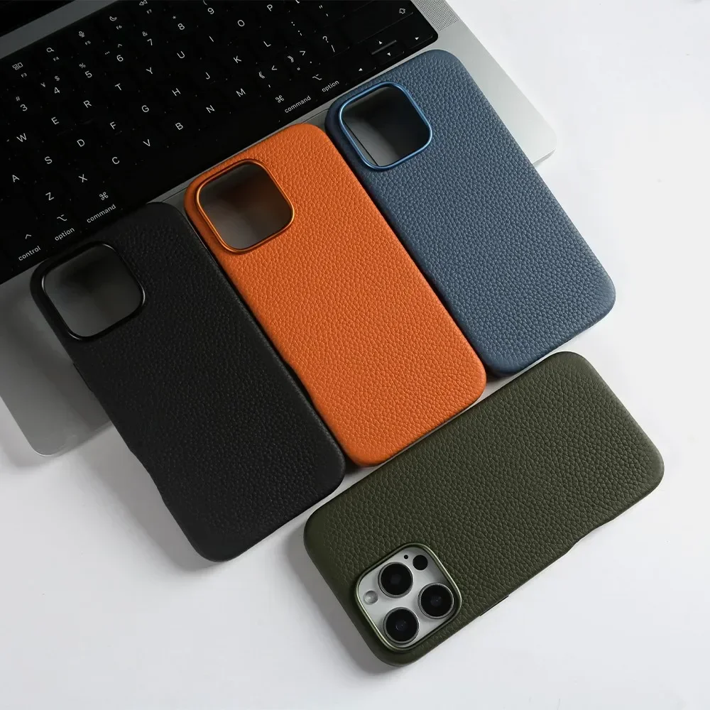 Funda de teléfono de cuero genuino magnética completamente envuelta para iPhone 16 Pro Max 15Pro Max piel de vaca inalámbrica Magsafe Fundal carcasa trasera capa