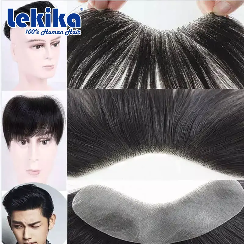Men Forehead Hairline V Shape Toupee Human Hair Skin PU Man Hairpieces Frontal Hair Topper for Receding Natural Hairline