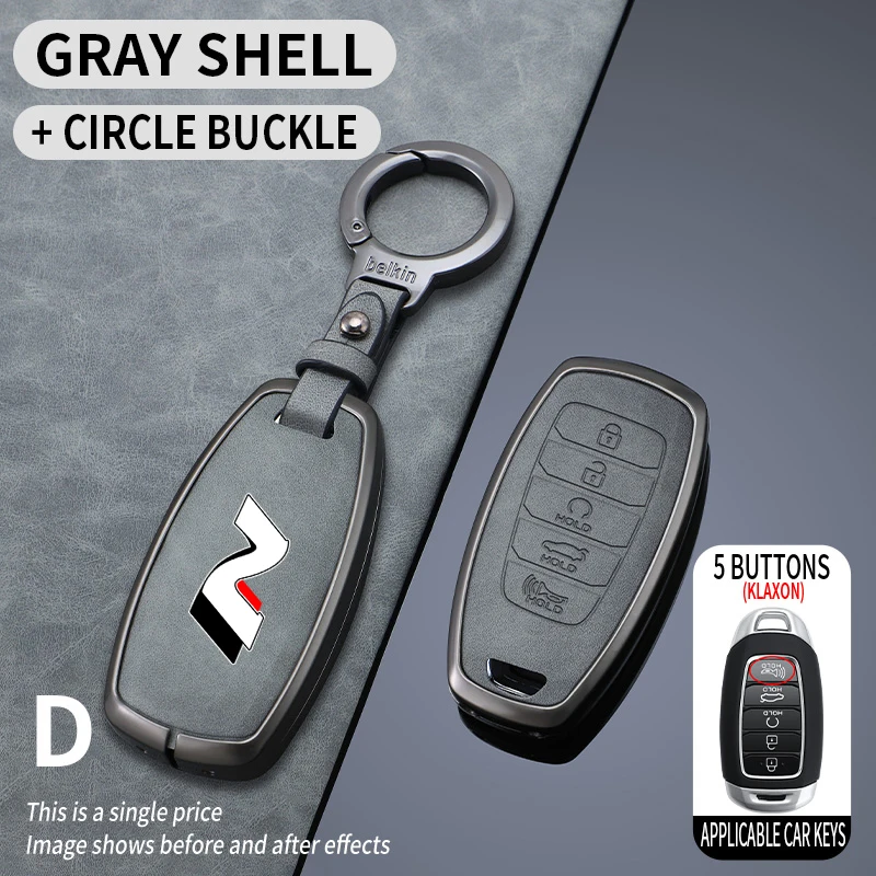 حافظة مفاتيح سيارة جلدية معدنية لسيارة Hyundai N Line I30 Ix35 KONA Encino Solaris Azera Grandeur Accent Santa Fe Palisade Auto Keyring